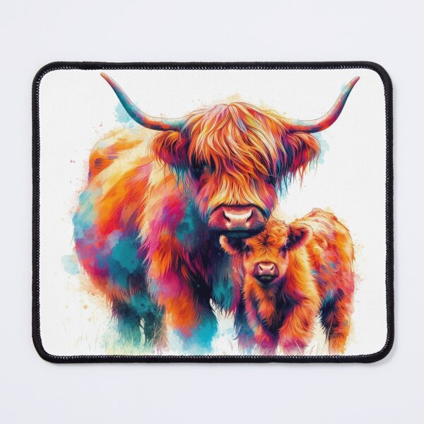 Item preview, Scottish Highland Cow and Calf Colorful Watercolor designed and sold by MaedK.