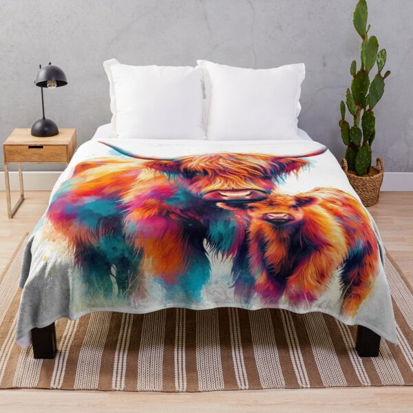 Item preview, Scottish Highland Cow and Calf Colorful Watercolor designed and sold by MaedK.