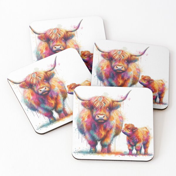 Item preview, Scottish Highland Cow and Calf Colorful Watercolor designed and sold by MaedK.