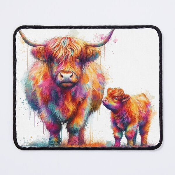 Item preview, Scottish Highland Cow and Calf Colorful Watercolor designed and sold by MaedK.