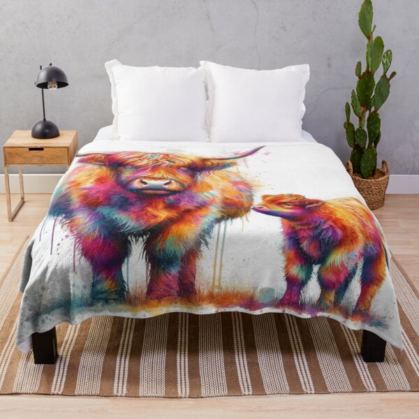 Item preview, Scottish Highland Cow and Calf Colorful Watercolor designed and sold by MaedK.