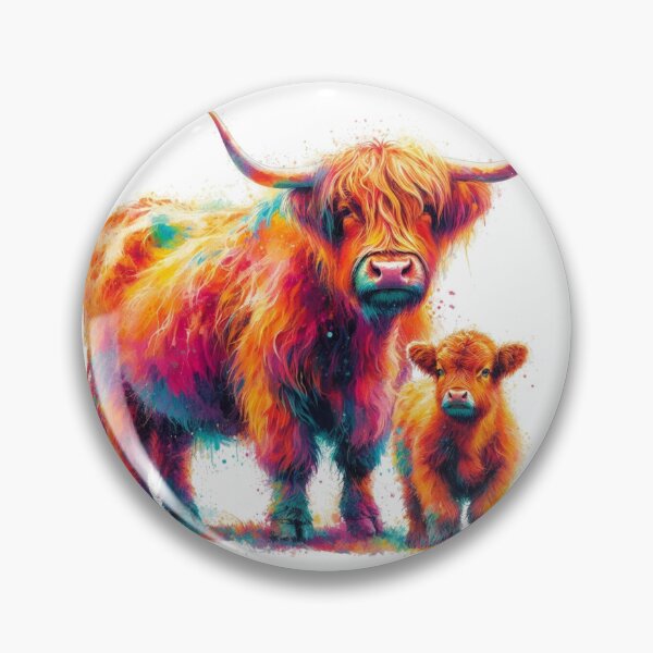 Item preview, Scottish Highland Cow and Calf Colorful Watercolor designed and sold by MaedK.