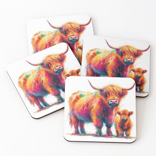 Item preview, Scottish Highland Cow and Calf Colorful Watercolor designed and sold by MaedK.