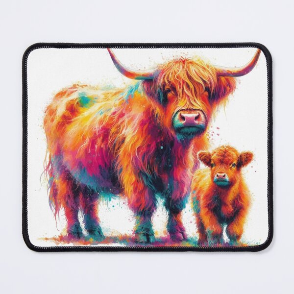 Item preview, Scottish Highland Cow and Calf Colorful Watercolor designed and sold by MaedK.