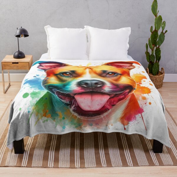 Item preview, Happy Golden Staffy Colorful Watercolor Portrait designed and sold by MaedK.