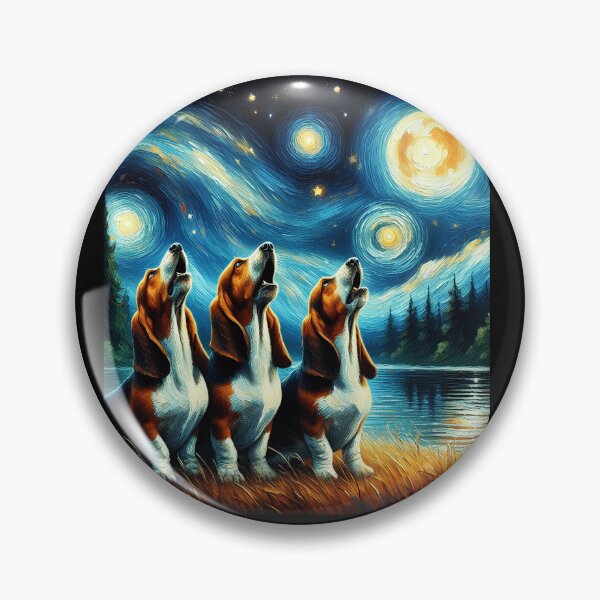 Item preview, Starry Night Three Basset Hounds Howling at Moon Dog Lover designed and sold by Kimberley King Art  King Art.