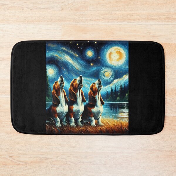 Item preview, Starry Night Three Basset Hounds Howling at Moon Dog Lover designed and sold by Kimberley King Art  King Art.