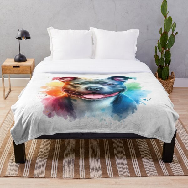 Artikelvorschau, Glückliches blaues Staffy-buntes Aquarellporträt entworfen und verkauft von MaedK.