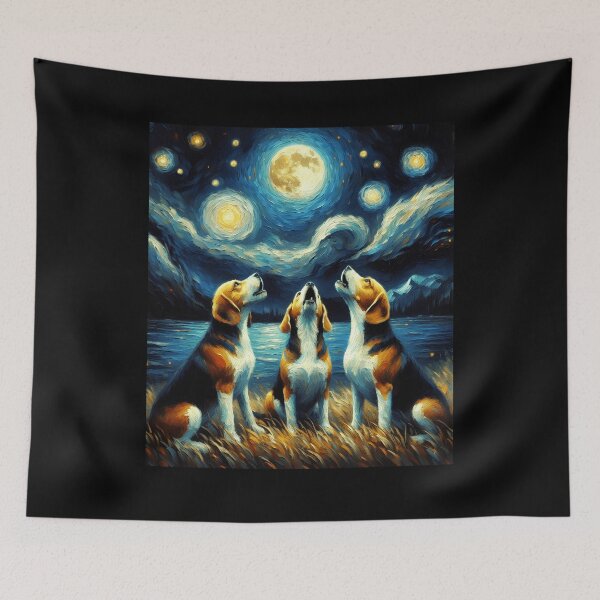 Item preview, Starry Night Three Beagles Howling at Moon Dog Lover designed and sold by Kimberley King Art  King Art.