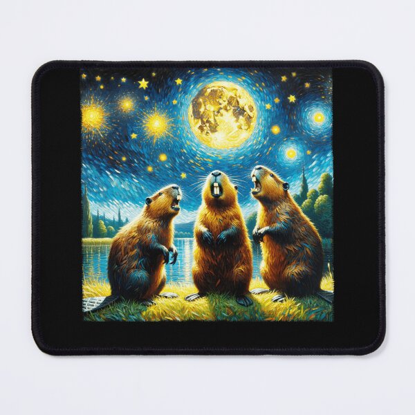 Item preview, Starry Night Three Beavers Howling at Moon Van Gogh Lover designed and sold by Kimberley King Art  King Art.