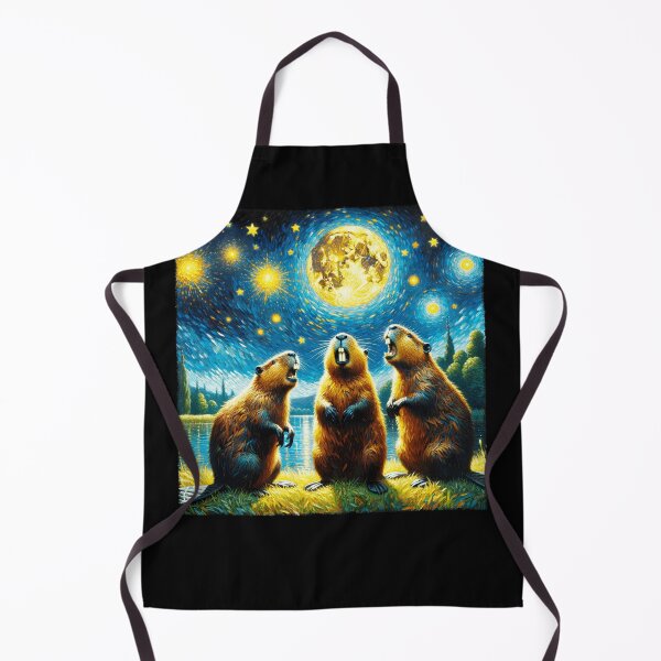 Item preview, Starry Night Three Beavers Howling at Moon Van Gogh Lover designed and sold by Kimberley King Art King Art.