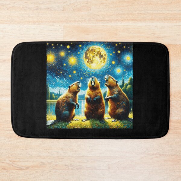 Item preview, Starry Night Three Beavers Howling at Moon Van Gogh Lover designed and sold by Kimberley King Art  King Art.
