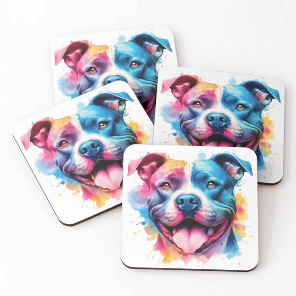 Item preview, Happy Staffy Colorful Watercolor Portrait designed and sold by MaedK.