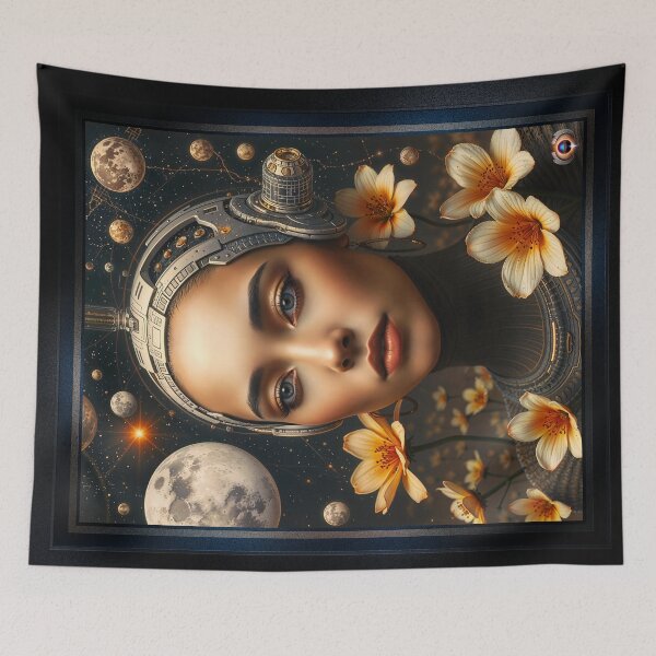 Item preview, A Cosmic Portrait of a Woman Amidst Stars and Flowers Captiving AI Concept Art by Xzendor7 designed and sold by Xzendor7 Digital Art Creations.