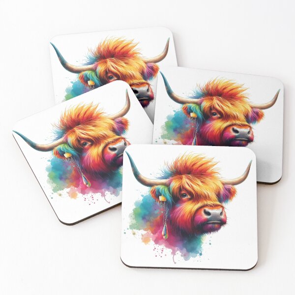 Item preview, Punk Rocker Scottish Highland Cow Colorful Watercolor designed and sold by MaedK.