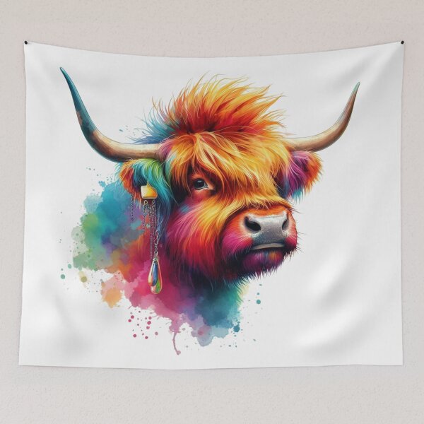 Item preview, Punk Rocker Scottish Highland Cow Colorful Watercolor designed and sold by MaedK.