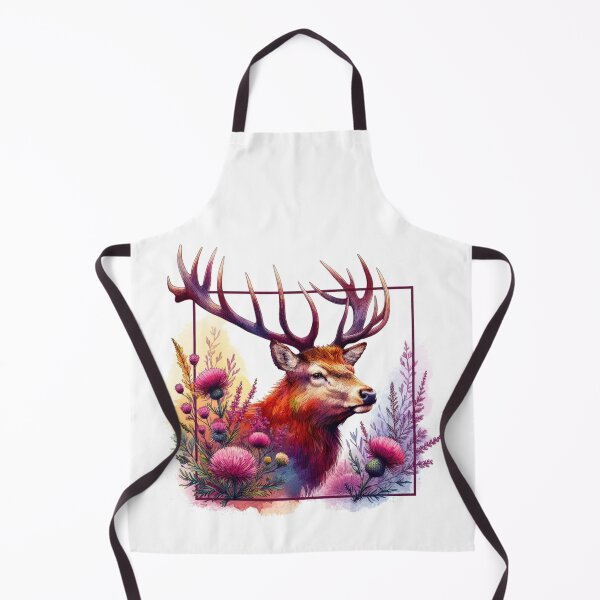Item preview, Majestic Scottish Highland Stag in Thistles and Heather Colorful Watercolor designed and sold by MaedK.