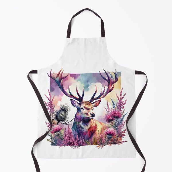 Item preview, Majestic Scottish Highland Stag in Thistles and Heather Colorful Watercolor designed and sold by MaedK.