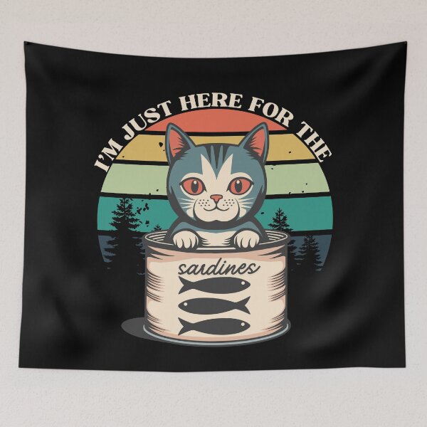 Item preview, Cat I'm Just Here For The Sardines Tinned Fish Retro T-Shirt designed and sold by SunfullyYours.