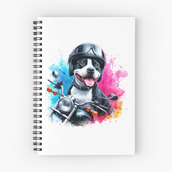 Item preview, Cool Happy Black and White Staffy on a Motorbike Colorful Watercolor Portrait designed and sold by MaedK.