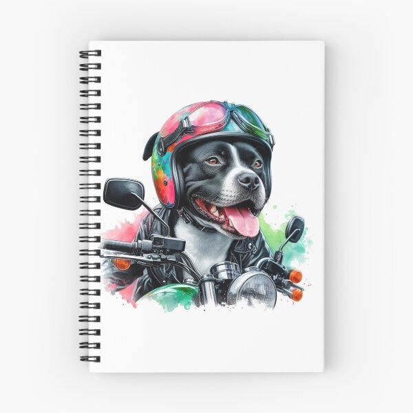 Item preview, Cool Happy Black and White Staffy on a Motorbike Colorful Watercolor Portrait designed and sold by MaedK.
