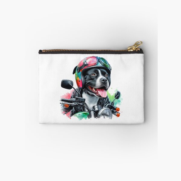 Item preview, Cool Happy Black and White Staffy on a Motorbike Colorful Watercolor Portrait designed and sold by MaedK.