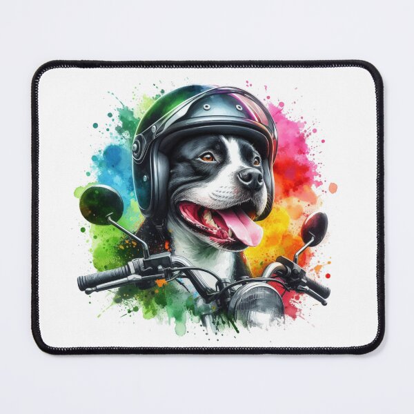 Item preview, Cool Happy Black and White Staffy on a Motorbike Colorful Watercolor Portrait designed and sold by MaedK.