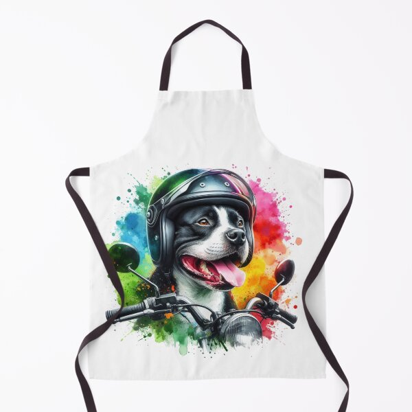 Item preview, Cool Happy Black and White Staffy on a Motorbike Colorful Watercolor Portrait designed and sold by MaedK.