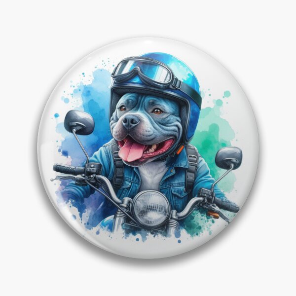 Item preview, Cool Happy Blue Staffy on a Motorbike Colorful Watercolor Portrait designed and sold by MaedK.