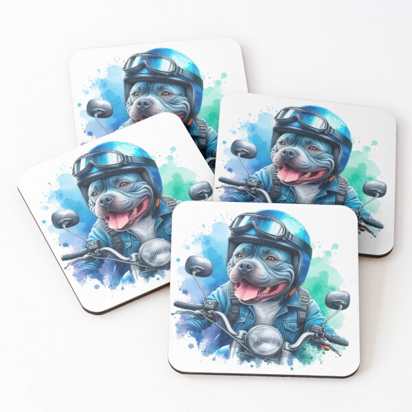 Item preview, Cool Happy Blue Staffy on a Motorbike Colorful Watercolor Portrait designed and sold by MaedK.