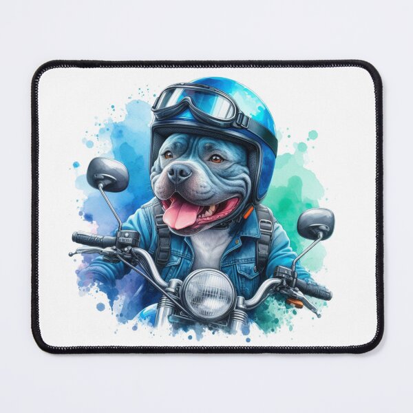 Item preview, Cool Happy Blue Staffy on a Motorbike Colorful Watercolor Portrait designed and sold by MaedK.
