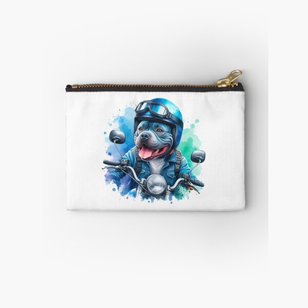 Item preview, Cool Happy Blue Staffy on a Motorbike Colorful Watercolor Portrait designed and sold by MaedK.