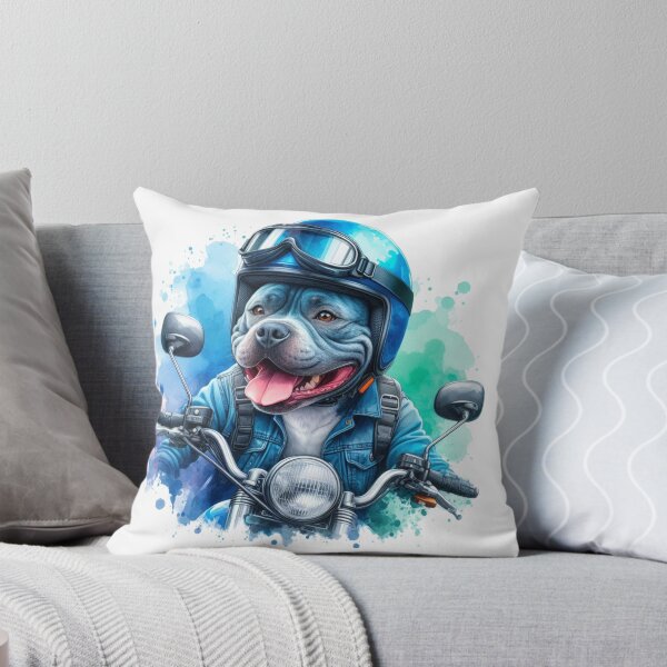 Item preview, Cool Happy Blue Staffy on a Motorbike Colorful Watercolor Portrait designed and sold by MaedK.