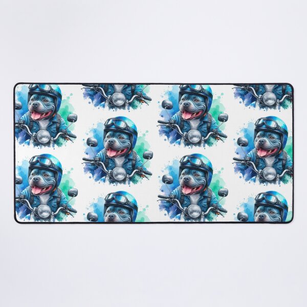 Item preview, Cool Happy Blue Staffy on a Motorbike Colorful Watercolor Portrait designed and sold by MaedK.