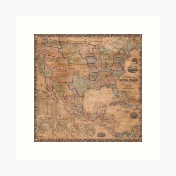 Item preview, Vintage Map of United States of America with Beige Pastel Vintage Colors designed and sold by mrana.