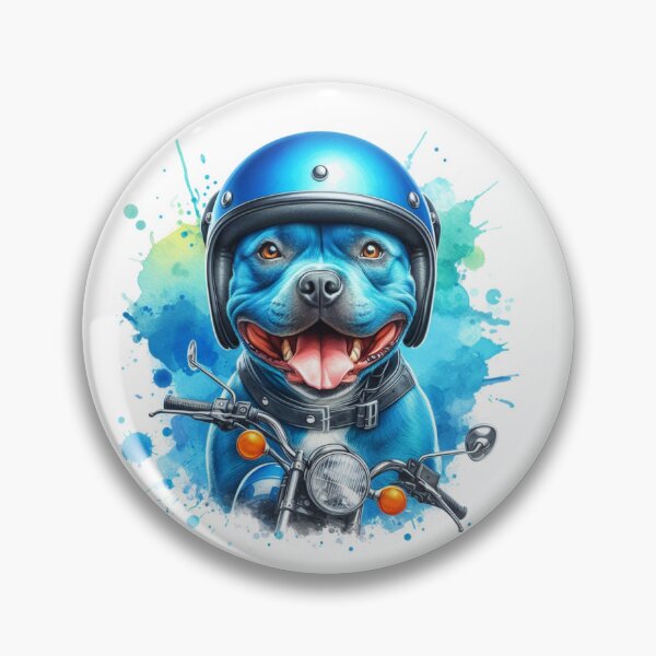 Item preview, Cool Happy Blue Staffy on a Motorbike Colorful Watercolor Portrait designed and sold by MaedK.