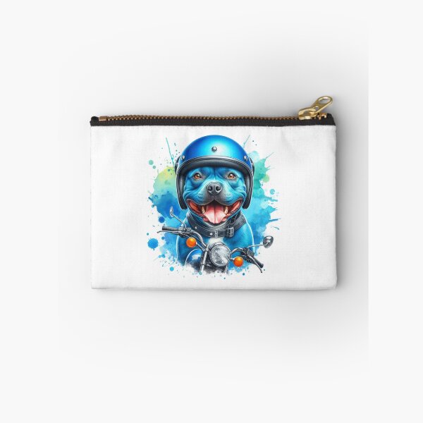 Item preview, Cool Happy Blue Staffy on a Motorbike Colorful Watercolor Portrait designed and sold by MaedK.