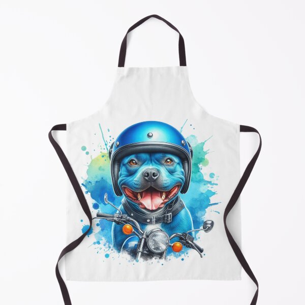 Item preview, Cool Happy Blue Staffy on a Motorbike Colorful Watercolor Portrait designed and sold by MaedK.