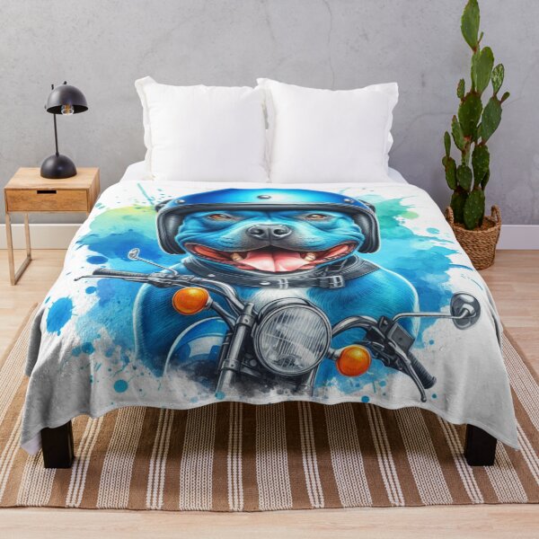 Item preview, Cool Happy Blue Staffy on a Motorbike Colorful Watercolor Portrait designed and sold by MaedK.