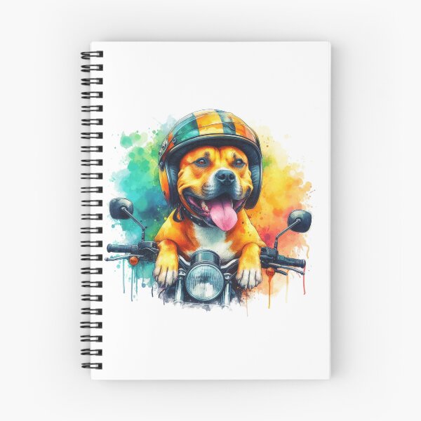 Item preview, Cool Happy Golden Staffy on a Motorbike Colorful Watercolor Portrait designed and sold by MaedK.