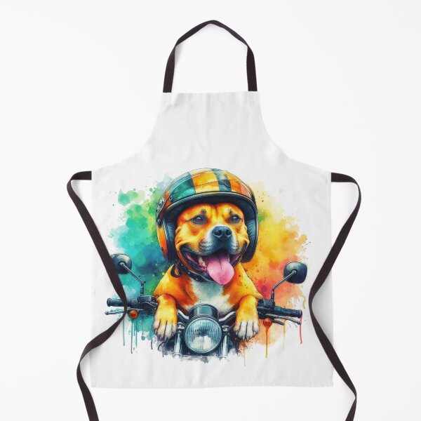Item preview, Cool Happy Golden Staffy on a Motorbike Colorful Watercolor Portrait designed and sold by MaedK.