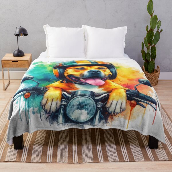 Item preview, Cool Happy Golden Staffy on a Motorbike Colorful Watercolor Portrait designed and sold by MaedK.