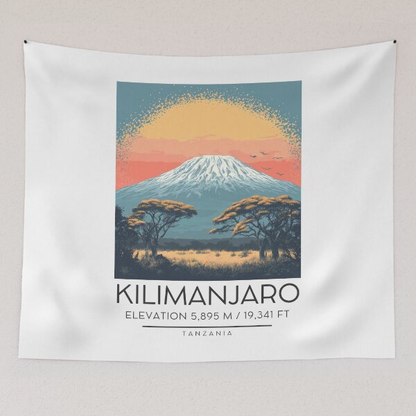 Item preview, A Vintage Illustration of Mount Kilimanjaro - Tanzania  designed and sold by GoodOldVintage.