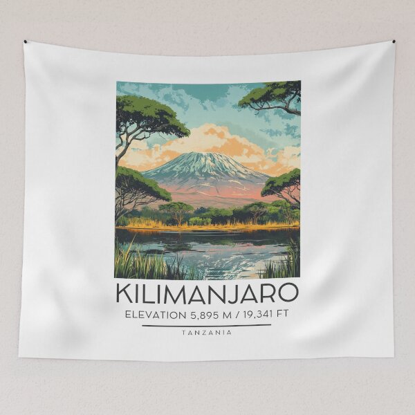 Item preview, A Vintage Illustration of Mount Kilimanjaro - Tanzania  designed and sold by GoodOldVintage.