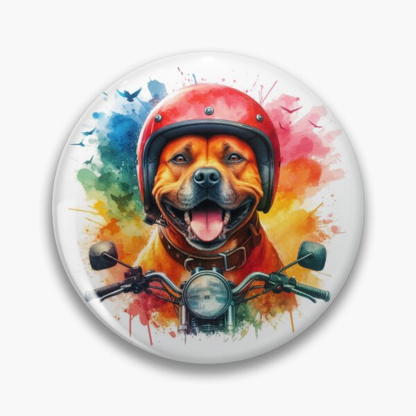 Item preview, Cool Happy Red Staffy on a Motorbike Colorful Watercolor Portrait designed and sold by MaedK.