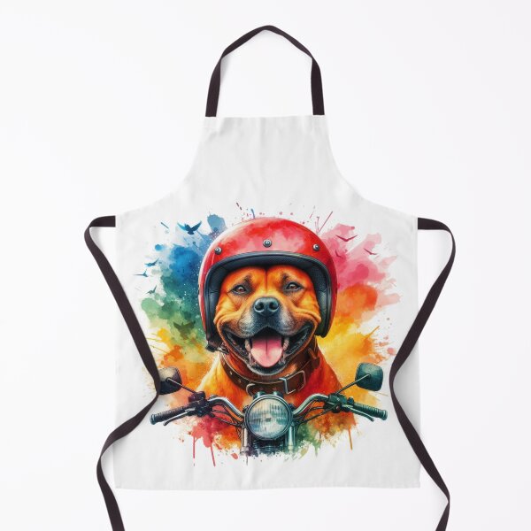 Item preview, Cool Happy Red Staffy on a Motorbike Colorful Watercolor Portrait designed and sold by MaedK.