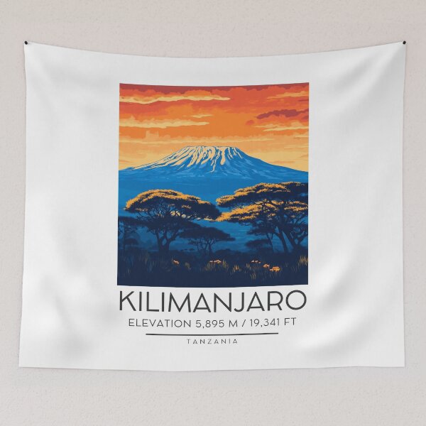 Item preview, A Vintage Illustration of Mount Kilimanjaro - Tanzania  designed and sold by GoodOldVintage.