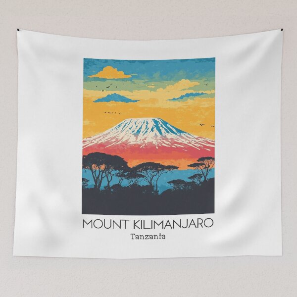 Item preview, A Vintage Illustration of Mount Kilimanjaro - Tanzania  designed and sold by GoodOldVintage.