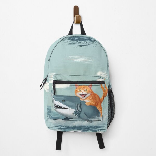 Item preview, Funny animals kitty cat riding great white shark designed and sold by BigMRanch.