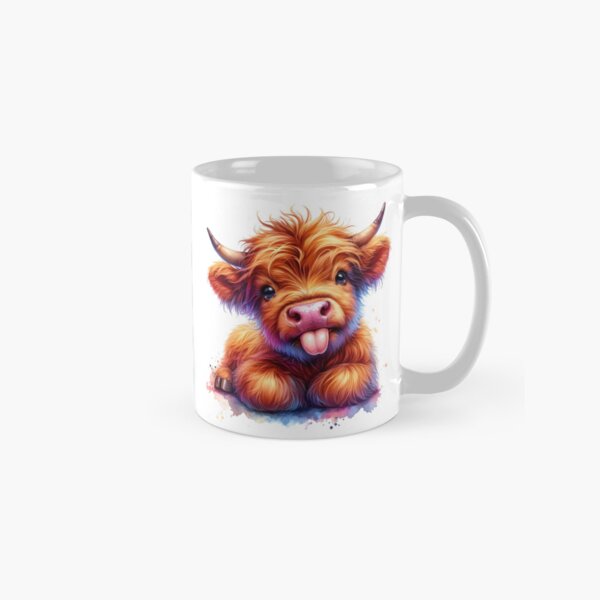 Vista previa del artículo con la obra «Lindo Bebé Escocés Vaca Highland Ternero Sacando Lengua Colorida Acuarela», diseñado y vendido por MaedK.